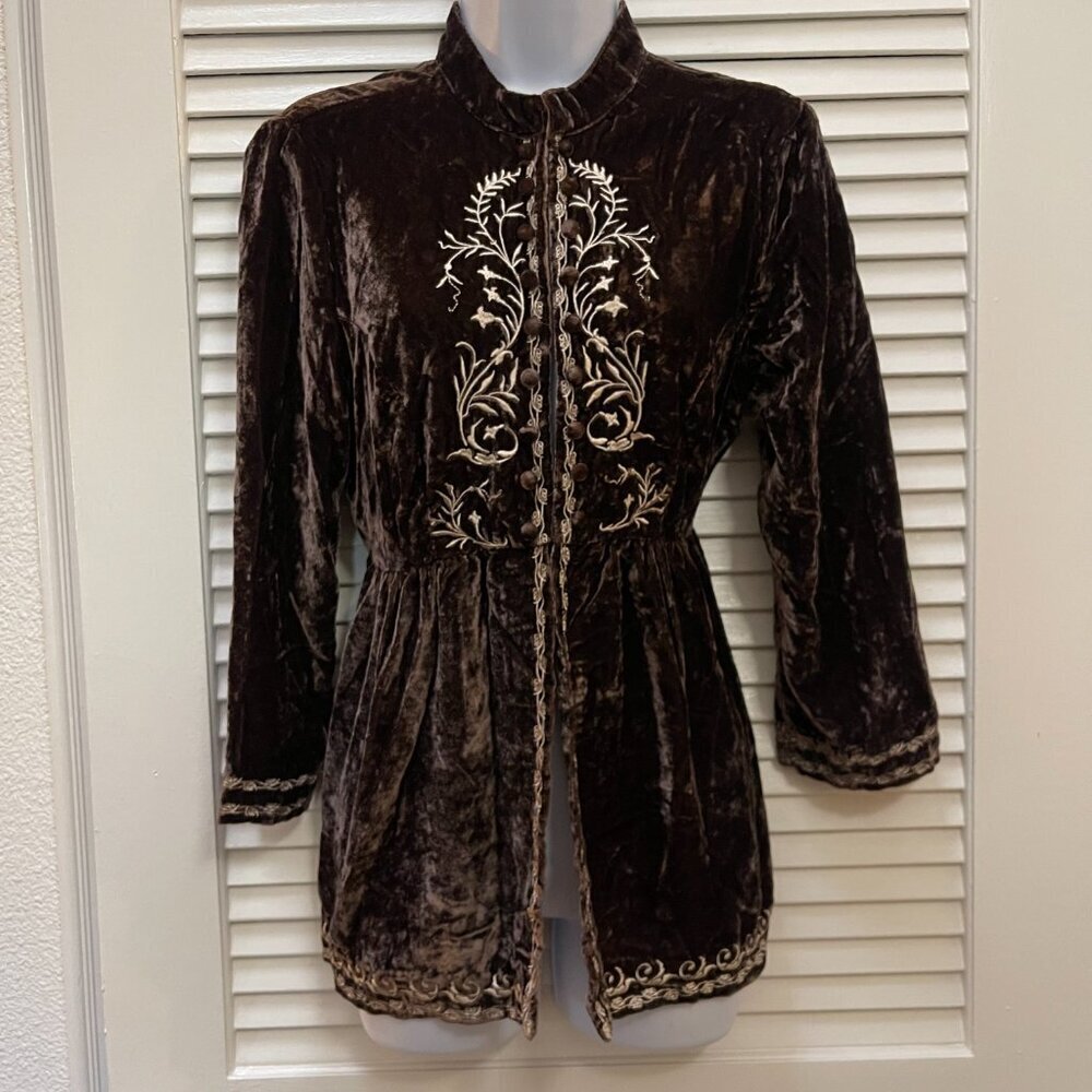Stetson Brown Embroidered Velvet Jacket Medium Boho Western Prairie